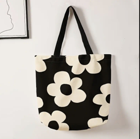 Beach Bag Large Carryall Tote Bags Purse Black White Floral Waterproof Totes - Picture 7 of 8